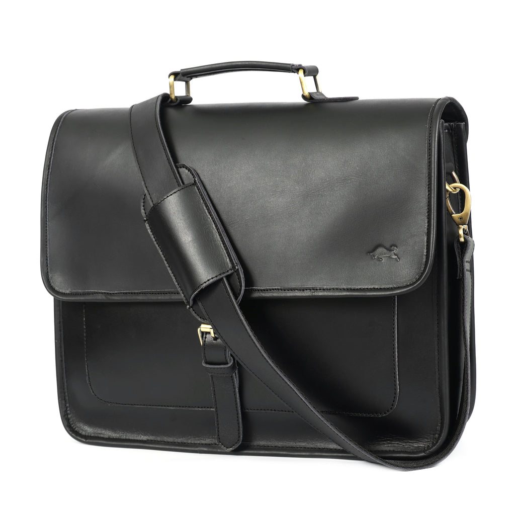 Midnight Black Leather Messenger Bag – Levinson Leather Goods