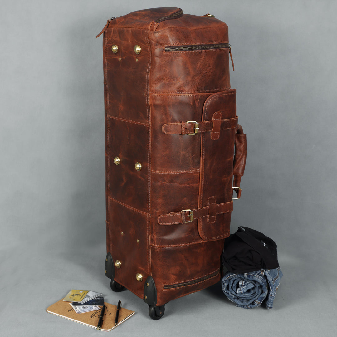 Leather Duffel Bag with Wheels