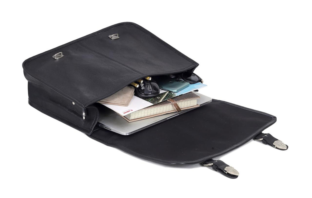 Landon Black Leather Messenger Bag for Men | Levinson Leather