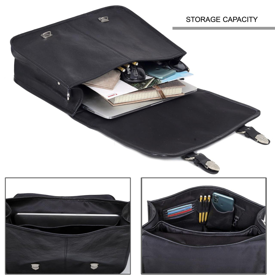 Landon Black Leather Messenger Bag for Men | Levinson Leather