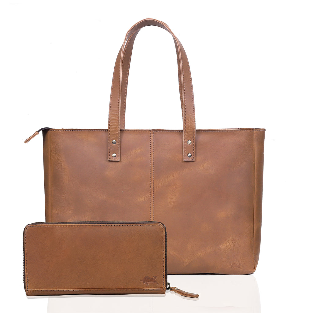 Nora Buffalo Leather Tote Bag + Wallet Set – Levinson Leather Goods