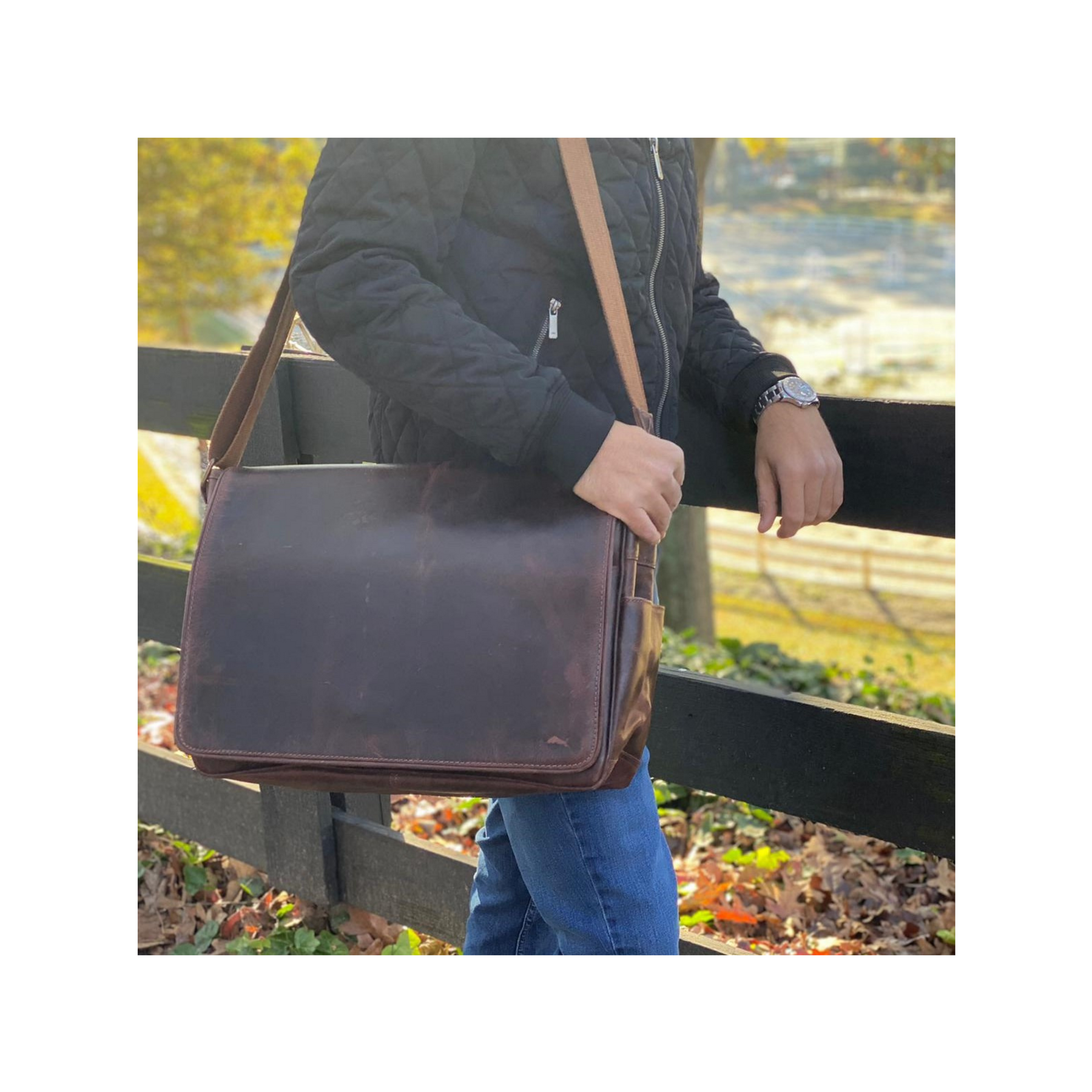 HIDEONLINE LEATHER LAPTOP MESSENGER BAG / MAN BAG IN COGNAC